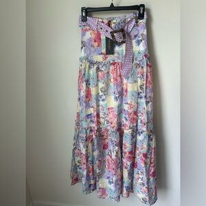 Aqua Blu Valentina Floral Maxi Ruffle Skirt with Belt